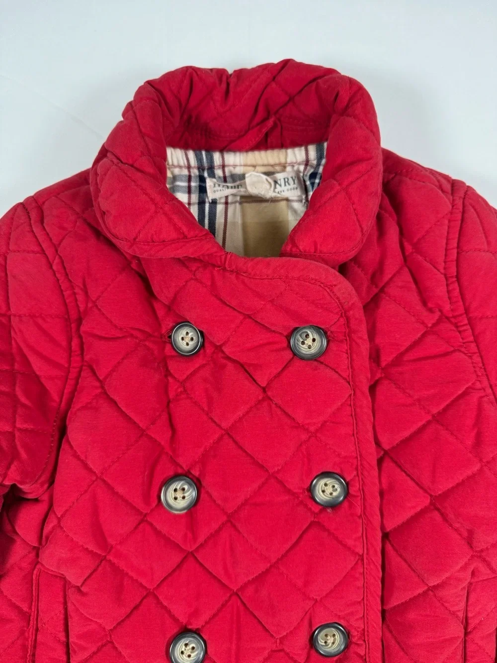 HOPE & HENRY Girls Quilted Peacoat Double Breasted Red Jacket Size 2T Classic